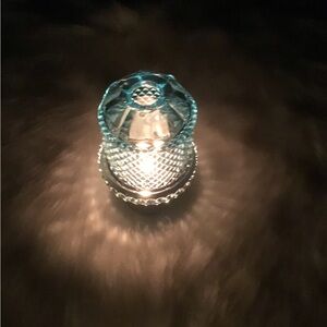 Blue Pressed Glass Viking Glass Fairy Lamp Light